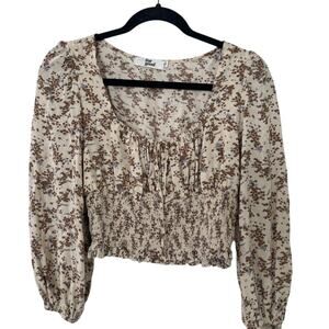 FOR GOOD SMOCKED FLORAL BLOUSE SZ S EUC COTTAGECORE FAIRY GARDEN